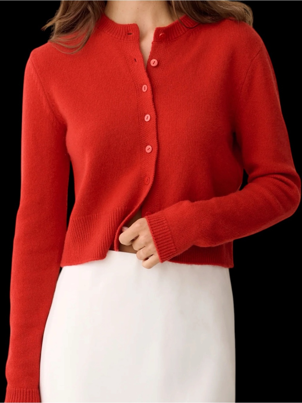 Few Moda Caara Cait Cashmere Cardigan Sweater Classic Red Soft Button-Front NWT